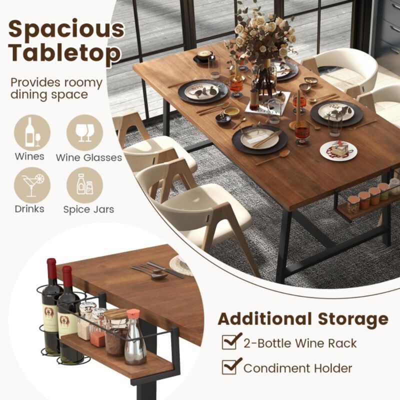 Hivvago Dining Table Rectangular Kitchen Table with 2-Bottle Wine Rack for 5-7