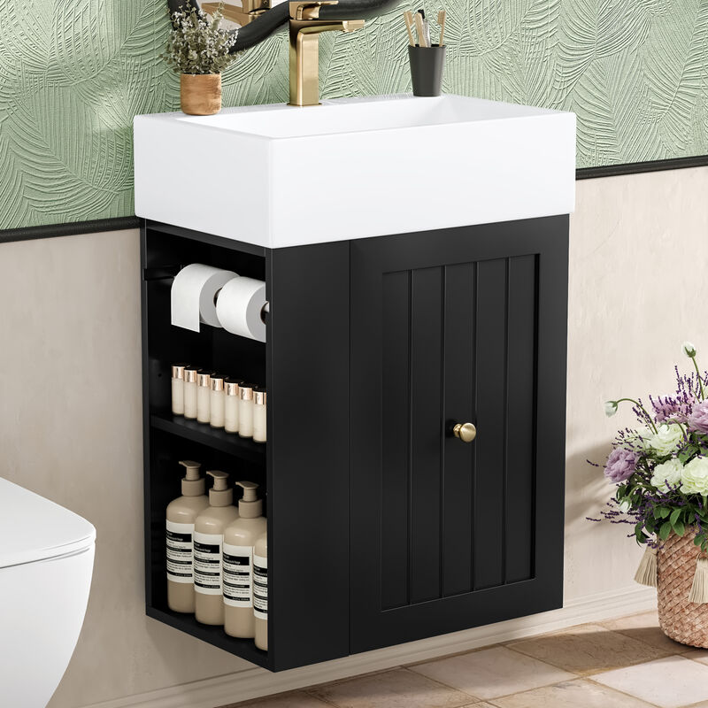 ELEMENT ACE Space-Saving Modern Wall-Mounted Bathroom Vanity with Ceramic Sink and Storage Drawer image number 1