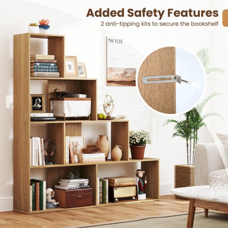 Hivvago 4-Tier Bookshelf Stair Bookcase with 6 Cubes Display Rack