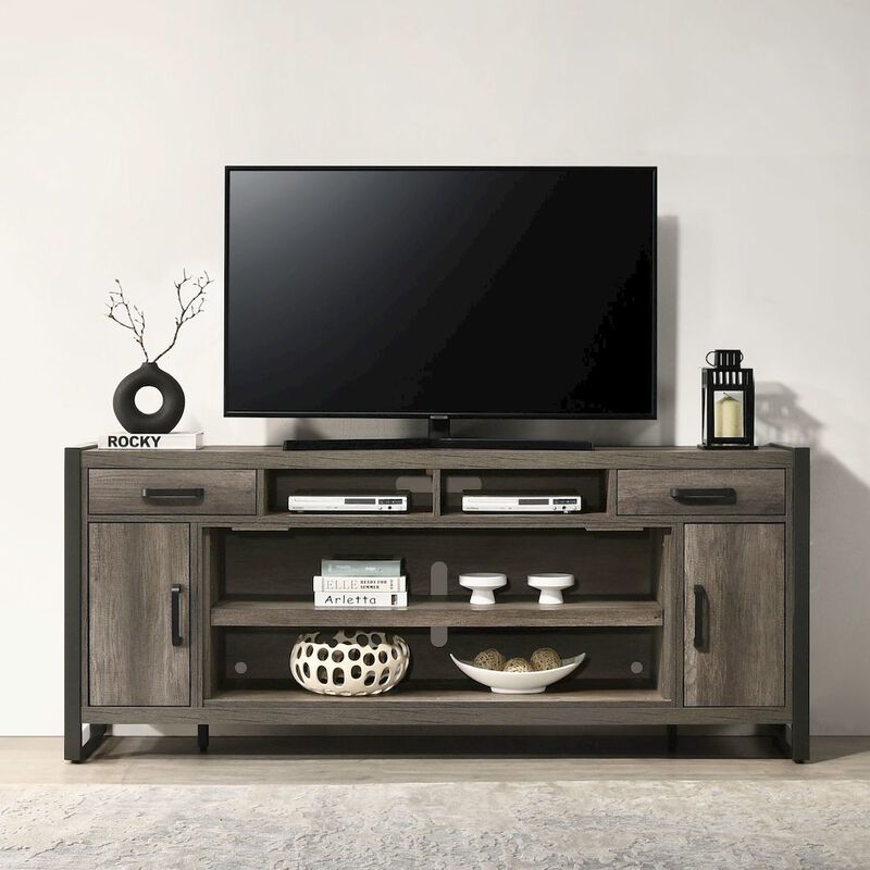 Liberty Furniture Tanners Creek Heated LED Fireplace TV Consoles 78 Inch - Graystone image number 7