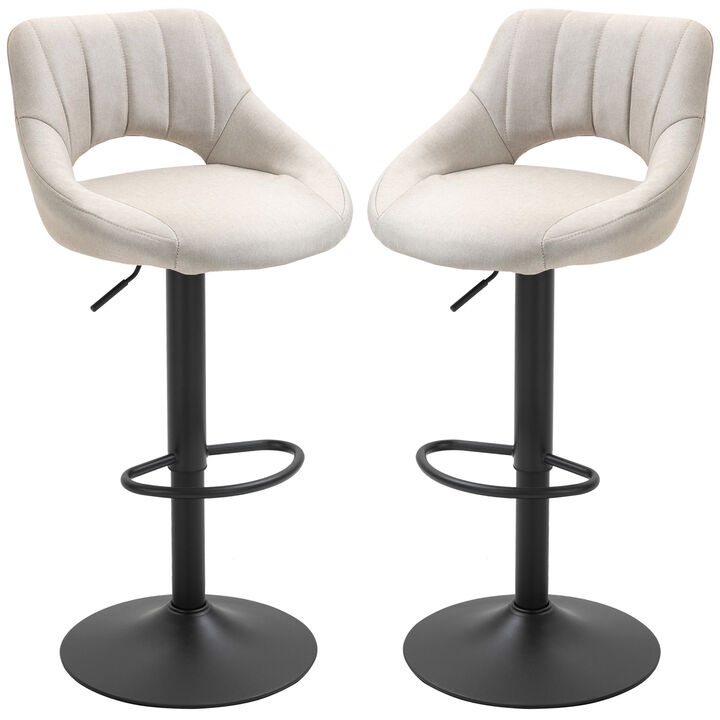 HOMCOM Bar Stools Set of 2, Swivel Bar Height Barstools Chairs with Adjustable Height, Round Heavy Metal Base, and Footrest, Cream White