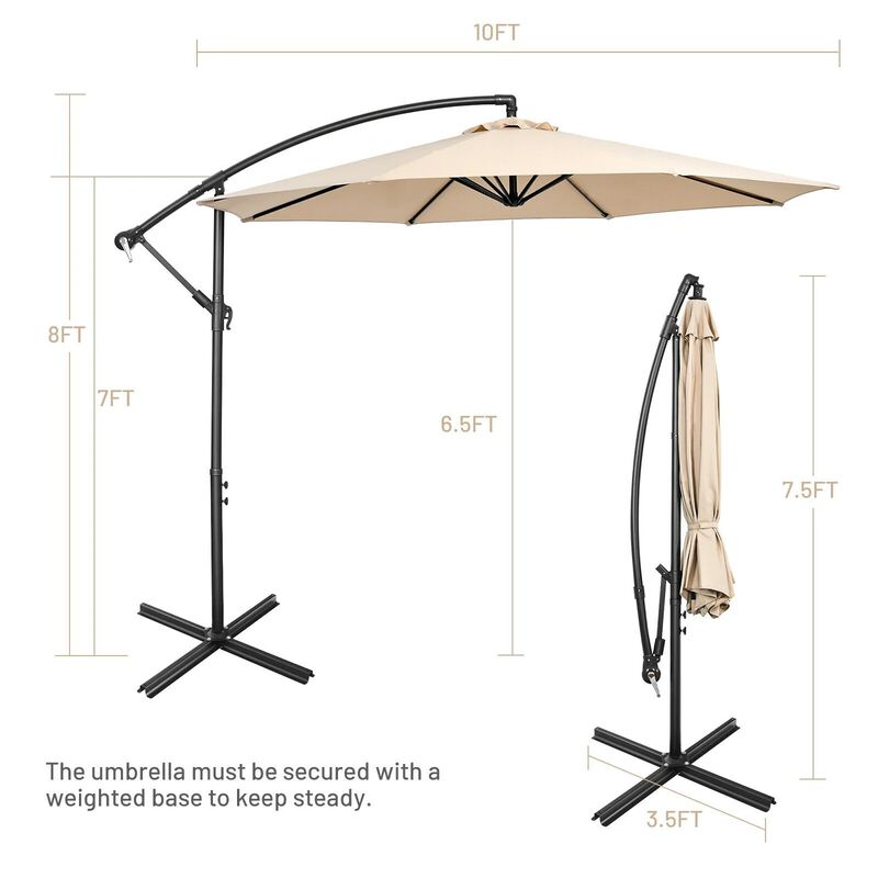 Mondawe 10 Feet Offset Umbrella with 8 Ribs Cantilever and Cross Base