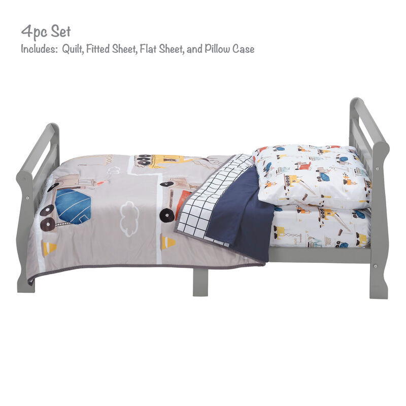 Bedtime Originals 4-Piece Construction Zone Gray/Navy/White Toddler Bedding Set