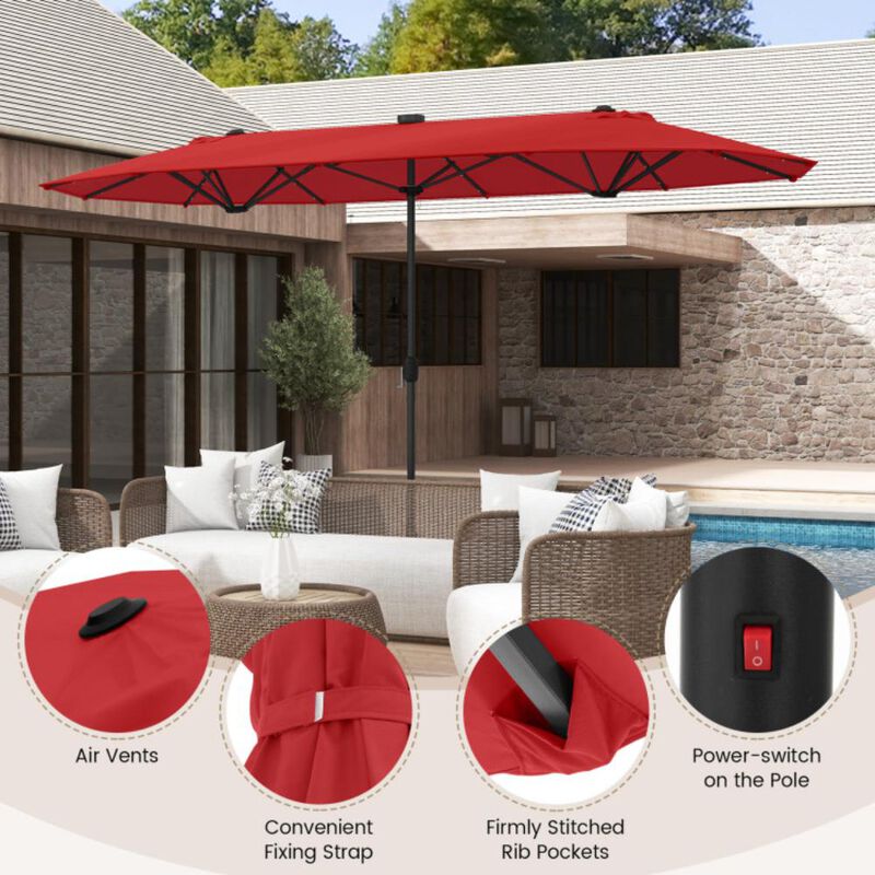 Hivvago Double-sided Patio Umbrella with Solar Lights for Garden Pool Backyard
