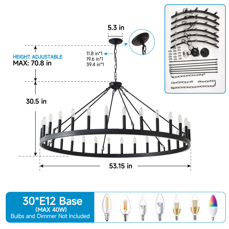 ELEMENT ACE Vintage Industrial Farmhouse Wagon Wheel Chandelier Adjustable Height Hanging Light Fixture for Dining Room Kitchen Island Living Room Bar image number 2