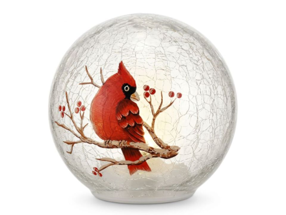 Crackle Glass Cardinal Table Lamp Battery Operated Stained Glass Bird Decor