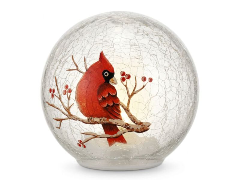 Crackle Glass Cardinal Table Lamp Battery Operated Stained Glass Bird Decor image number 0