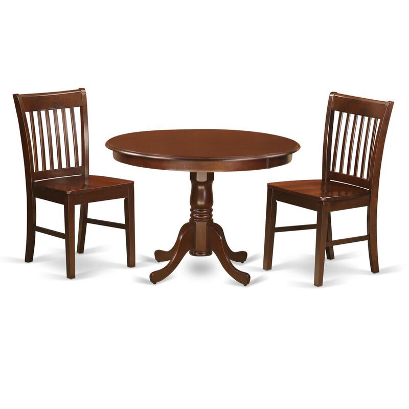 3 Pc set with a Round Kitchen Table and 2 Wood Dinette Chairs in Mahogany