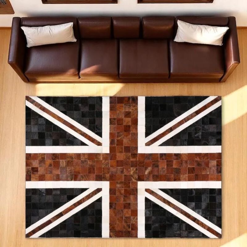 Custom Union Jack Genuine Cowhide Patchwork Rug image number 1
