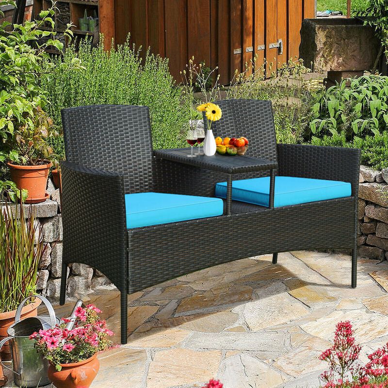 Modern Patio Conversation Set with Built-in Coffee Table and Cushions