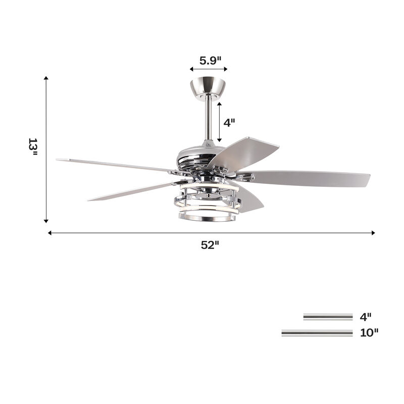 52 in. Modern Chrome Integrated LED Dimmable Ceiling Fan with Light and Remote