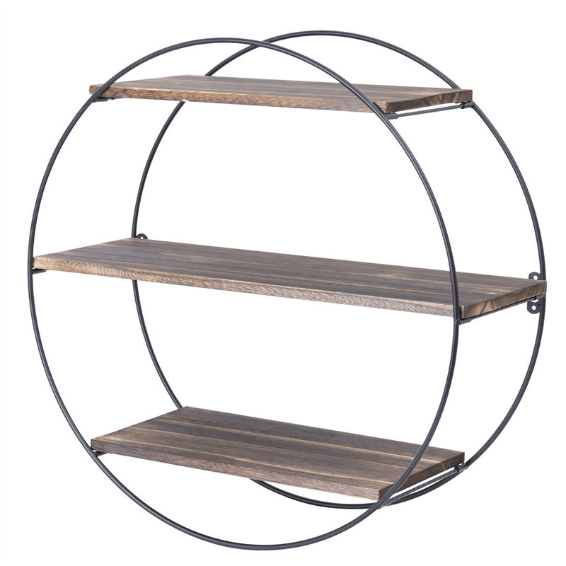 Hanging Storage Shelf Round Circular Wall Mounted 3-Tier Rack Decoration Black image number 0