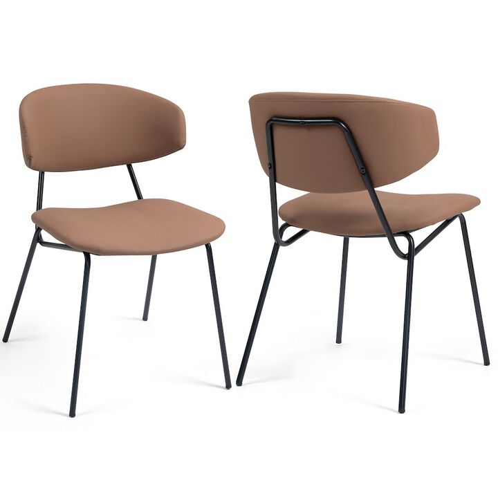 Glamour Home Set of 2 Benito Brown Faux Leather Dining Chair with Black Iron Legs