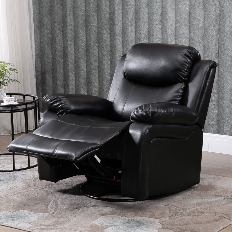 HOMCOM PU Leather Massage Recliner Chair, Swivel Rocker Sofa with Remote Control, Footrest, Padded Seat for Living Room, Bedroom, Black