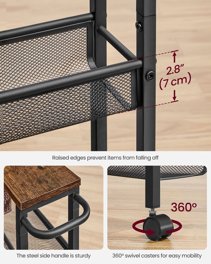 Rolling Utility Cart with Handle - Sturdy Metal Frame for Kitchen, Dining Room, and Home Office