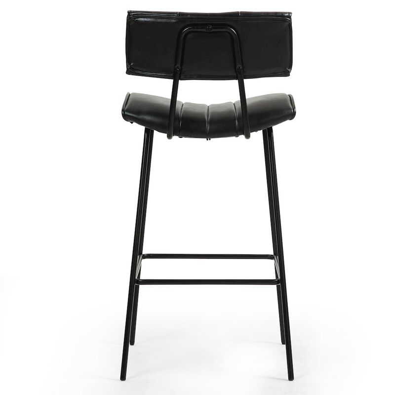 Glamour Home Set of 2 Belita Black Faux Leather Counter Stool with Black Metal Legs