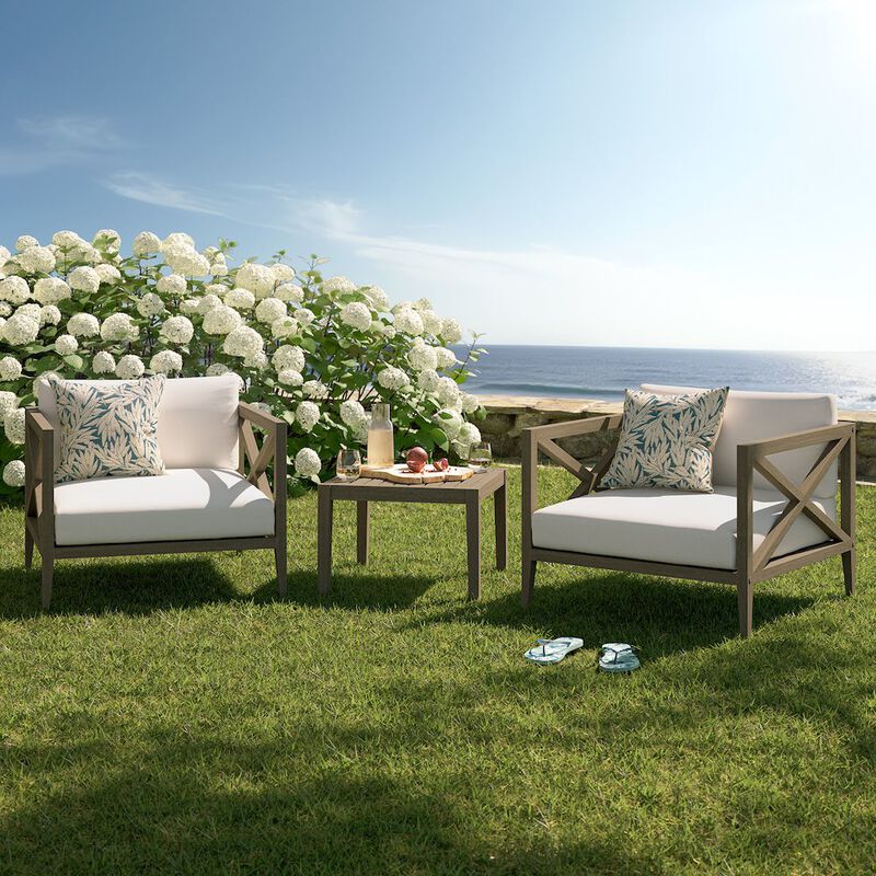 Modway 3-Piece Outdoor Patio Teak Wood Furniture Set with Armchair and Side Table