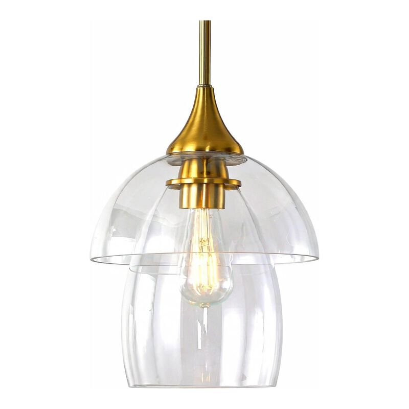 Gold Pendant Light with Tiered Clear Glass Shade, Adjustable Height image number 0