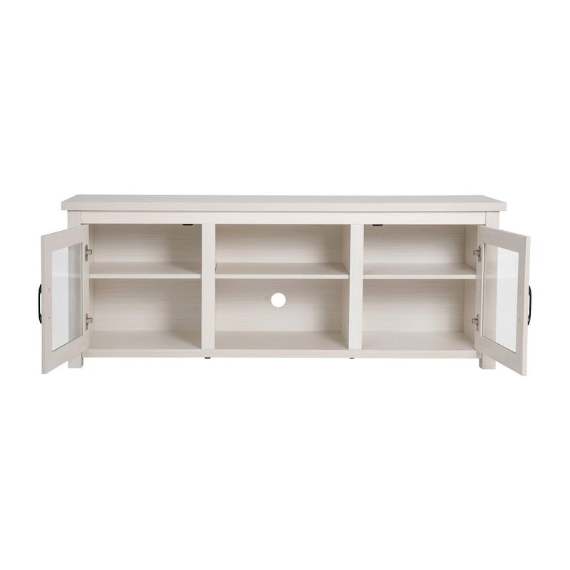 Flash Furniture Classic TV Stand up to 80" TVs - White Wash Finish with Full Glass Doors image number 3