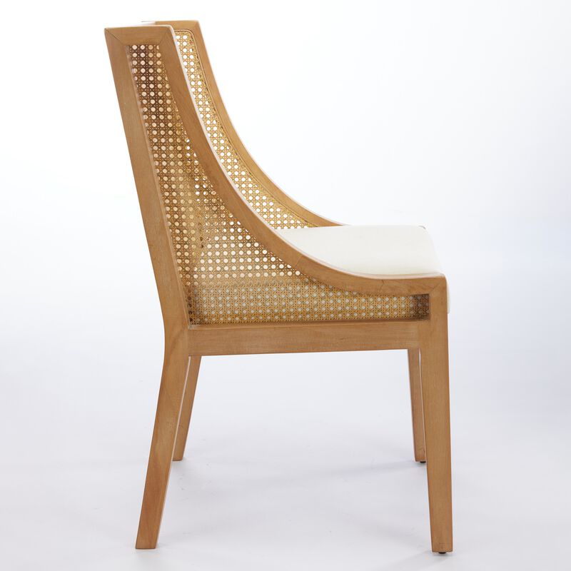 Whisen Rattan Dining Chairs, Solid Rubberwood Frame with Armrest, Linen Upholstered Seat, Set of 2 for Kitchen Living Room image number 6