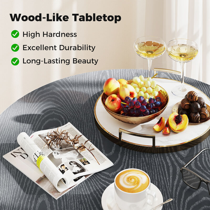 Round Patio Bistro Table with Wood-Style Top and Sturdy X-Shaped Legs-Grey image number 6