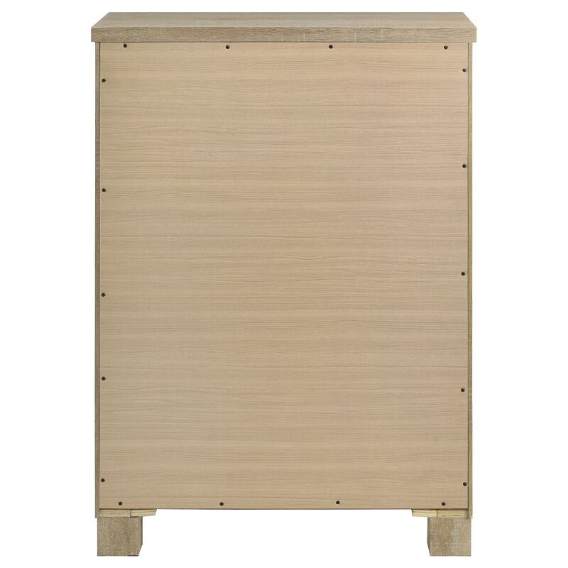 Tyna Tall Dresser Chest with 5 Drawers, Bronze Metal, Weathered Oak Beige image number 4