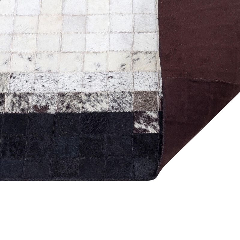 White & Grey Cowhide Rug with Black Border image number 5