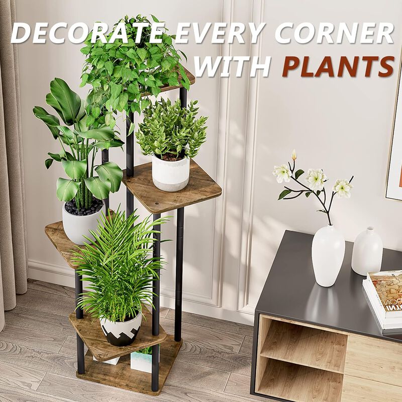 5 Tier-Black+Rustic Brown Shelving, Plant Stand, Interior Metal Flower Stand image number 5