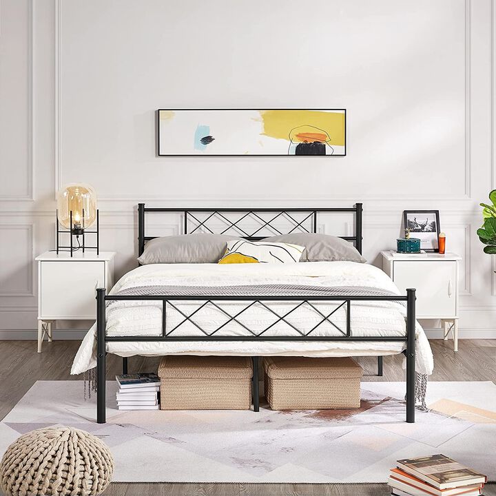 Metal Platform Bed Frame Traditional Style with Powder Coated Finish and Slatted Base