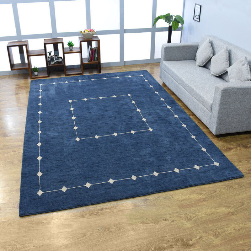 RUGSOTIC CARPETS HAND KNOTTED LOOM WOOL ECO-FRIENDLY AREA RUGS  - Rectangle, Geometric Modern Design, High Pile Thick Handmade Anti Skid Rugs for Living Room (L00532) image number 1