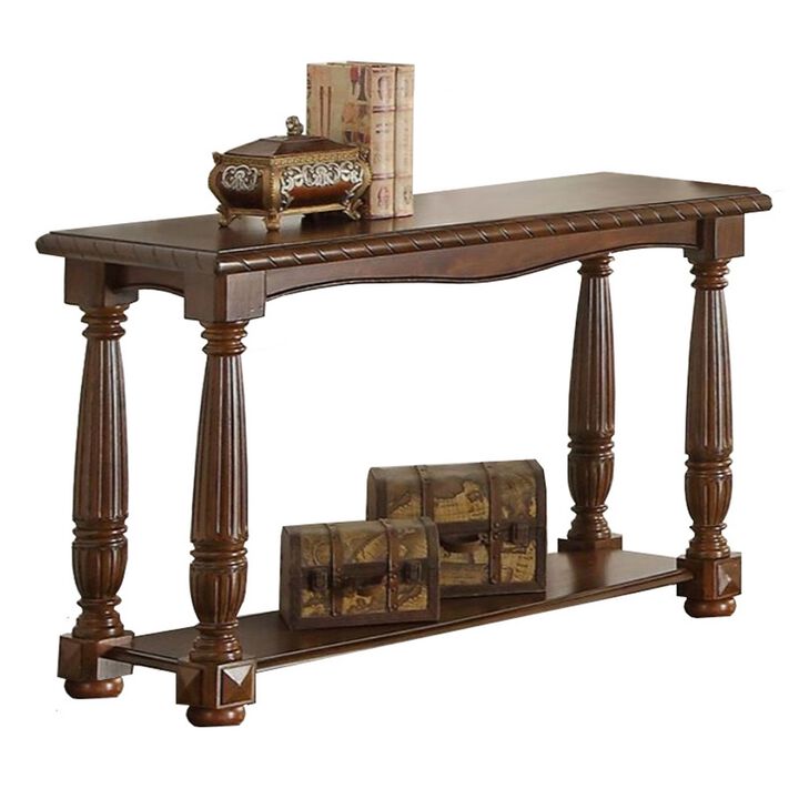 Quaint Wooden Console Table With Bottom Shelf, Brown-Benzara