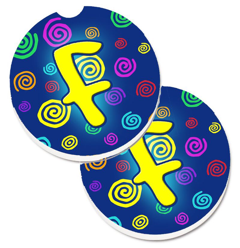 Caroline's Treasures Letter F Initial Monogram - Blue Swirls Set of 2 Cup Holder Car Coasters CJ1011-FCARC, 2.56, Multicolor