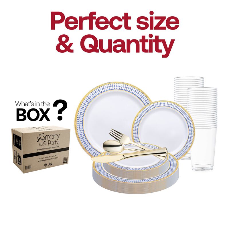 White with Blue and Gold Chord Rim Plastic Wedding Value Set (30 Sets) image number 3