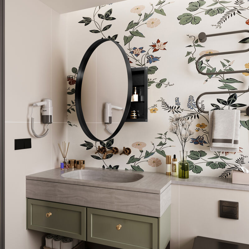 ELEMENT ACE Modern Round Metal Medicine Cabinet with Adjustable Shelves - Elegant Bathroom Storage Solution image number 7