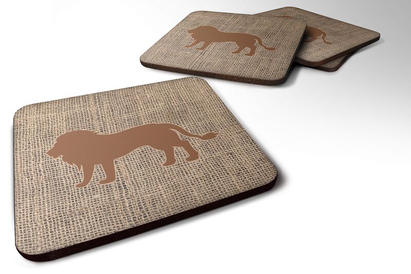 Caroline's Treasures BB1009-BL-BN-FC Lion Burlap and Brown Foam Coasters (Set of 4), 3.5 H x 3.5 W, Multicolor