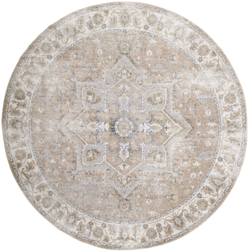 HomeRoots Round Floral Medallion Power Loom Washable Area Rug image number 2