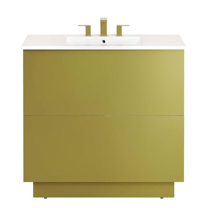 Modway Quantum Modern Bathroom Vanity with Ceramic Sink Basin and Storage Drawer, 36", White Gold image number 0