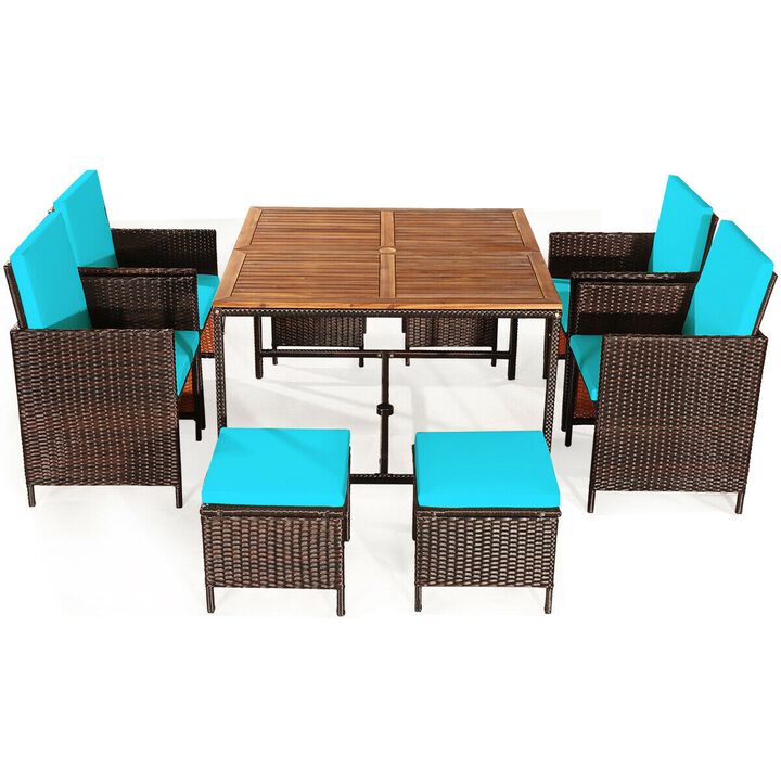 9 Piece Patio Rattan Dining Set with Cushioned Chairs for Outdoor Meals