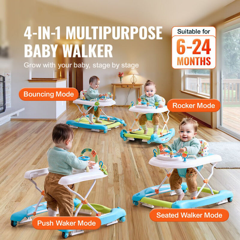Foldable Baby Activity Walker with Wheels, Toys, Music, and 3-Height Adjustment