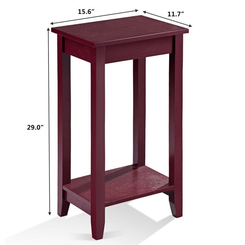 2-Tier Nightstand End Side Wooden Legs Table for Bedroom image number 4