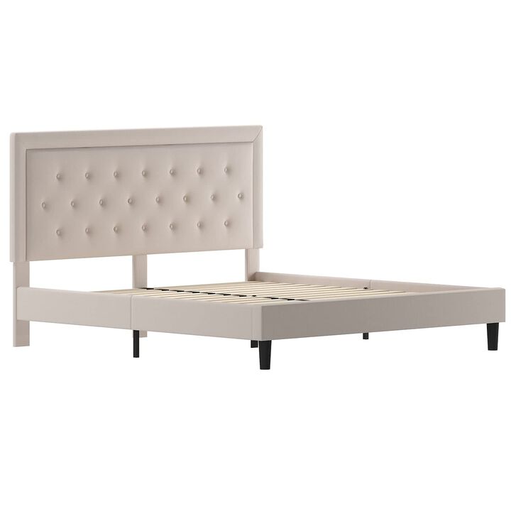 Flash Furniture Roxbury King Size Tufted Upholstered Platform Bed in Beige Fabric