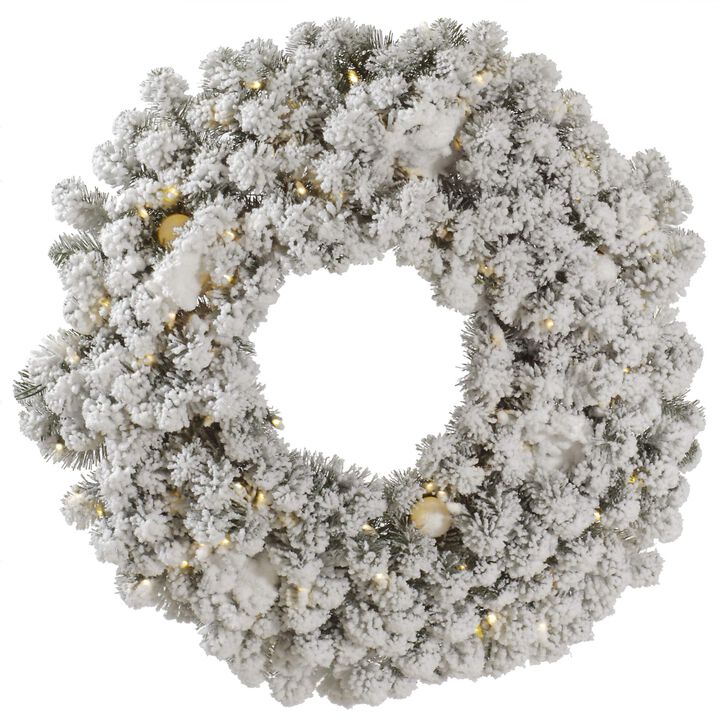 Vickerman 30" Flocked Kodiak Spruce Artificial Christmas Wreath, Warm White LED Lights - Faux Snowy Christmas Wreath - Indoor Seasonal Home Wall Decor