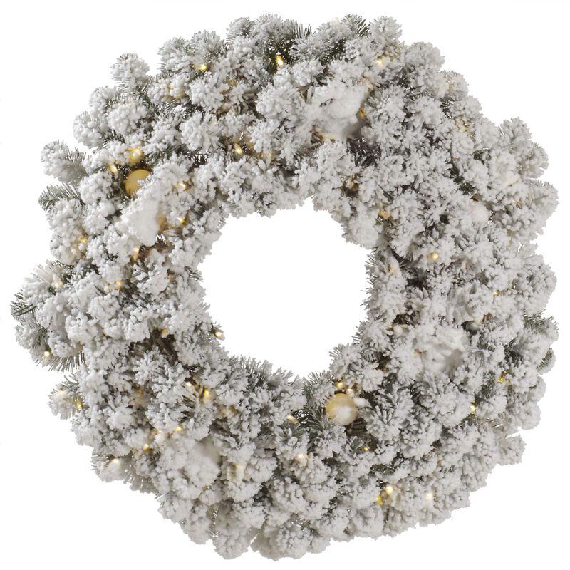 Vickerman 30" Flocked Kodiak Spruce Artificial Christmas Wreath, Warm White LED Lights - Faux Snowy Christmas Wreath - Indoor Seasonal Home Wall Decor image number 0