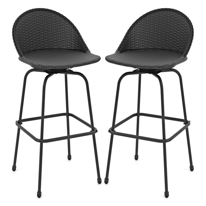 Set of 2 Rattan Swivel Barstools with Curved Backrest &ndash; Stylish & Comfortable