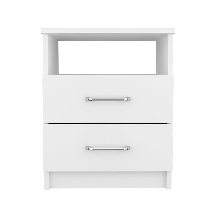 DEPOT E-SHOP Salento Nightstand, Two Drawers, One Shelf, Superior Top, Light Gray