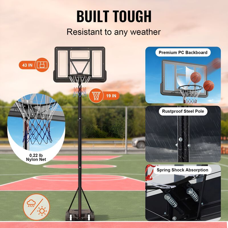 Basketball Hoop System with Fillable Base and Wheels, Adjustable Height for Family Recreation-Black image number 5