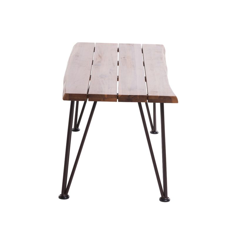 Zoe Outdoor Coffee Table, Hairpin Legs, 43in Brown Slatted Acacia Wood - Benzara