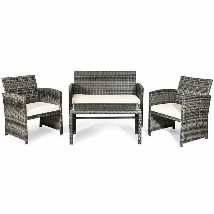 4 pcs Patio Rattan Wicker Furniture Set