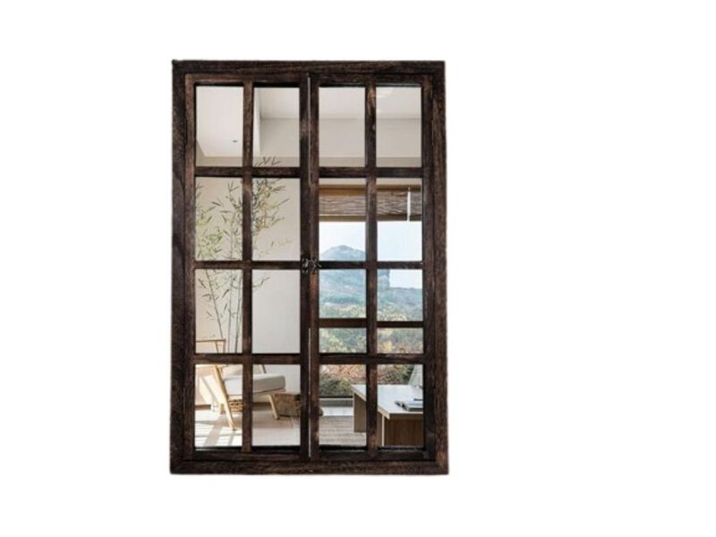 36x24 Rustic Windowpane Wall Mirror &ndash; Farmhouse Wood Frame Decor