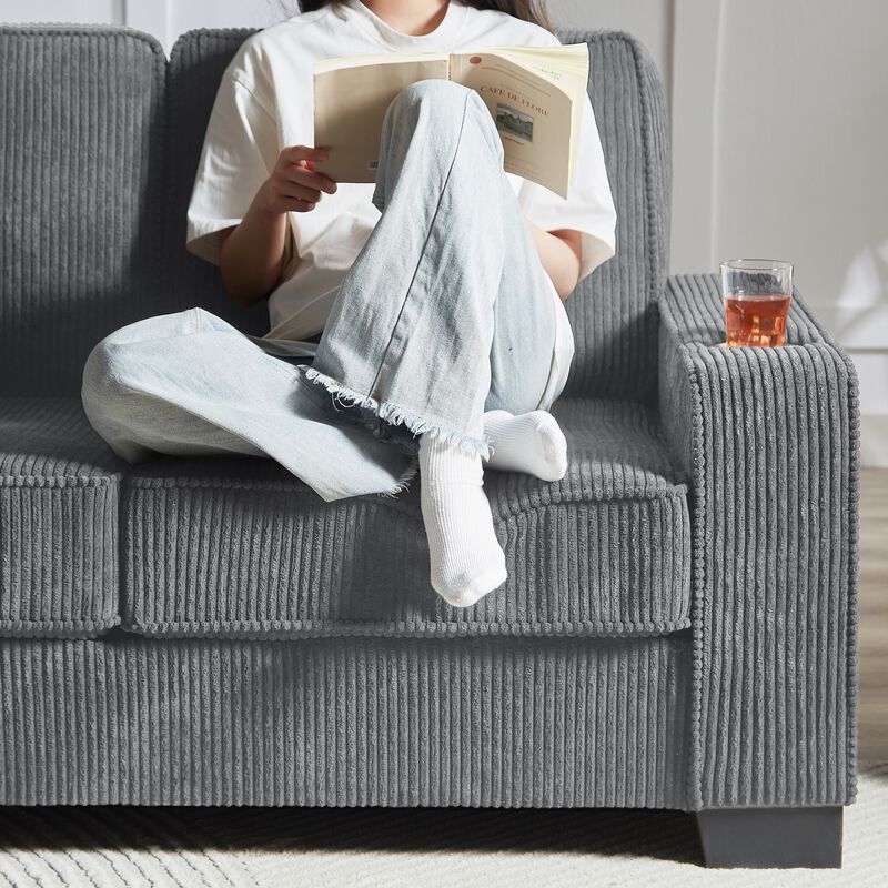Corm 83.86" Corduroy 3 Seat Modern Sofa image number 6